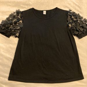 Black Blouse with Flowered Lacy Sleeves